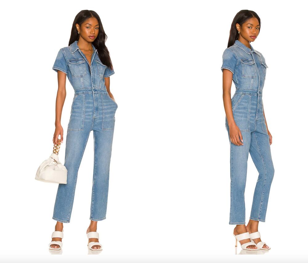 Good American Fit For Success Denim Jumpsuit Medium Wash Blue M NWT $199